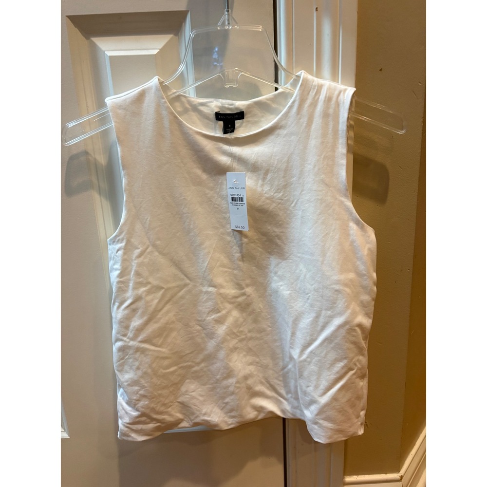 Women's Ann Taylor White Sleeveless Crew Neck Shell Top Tank New Medium $58